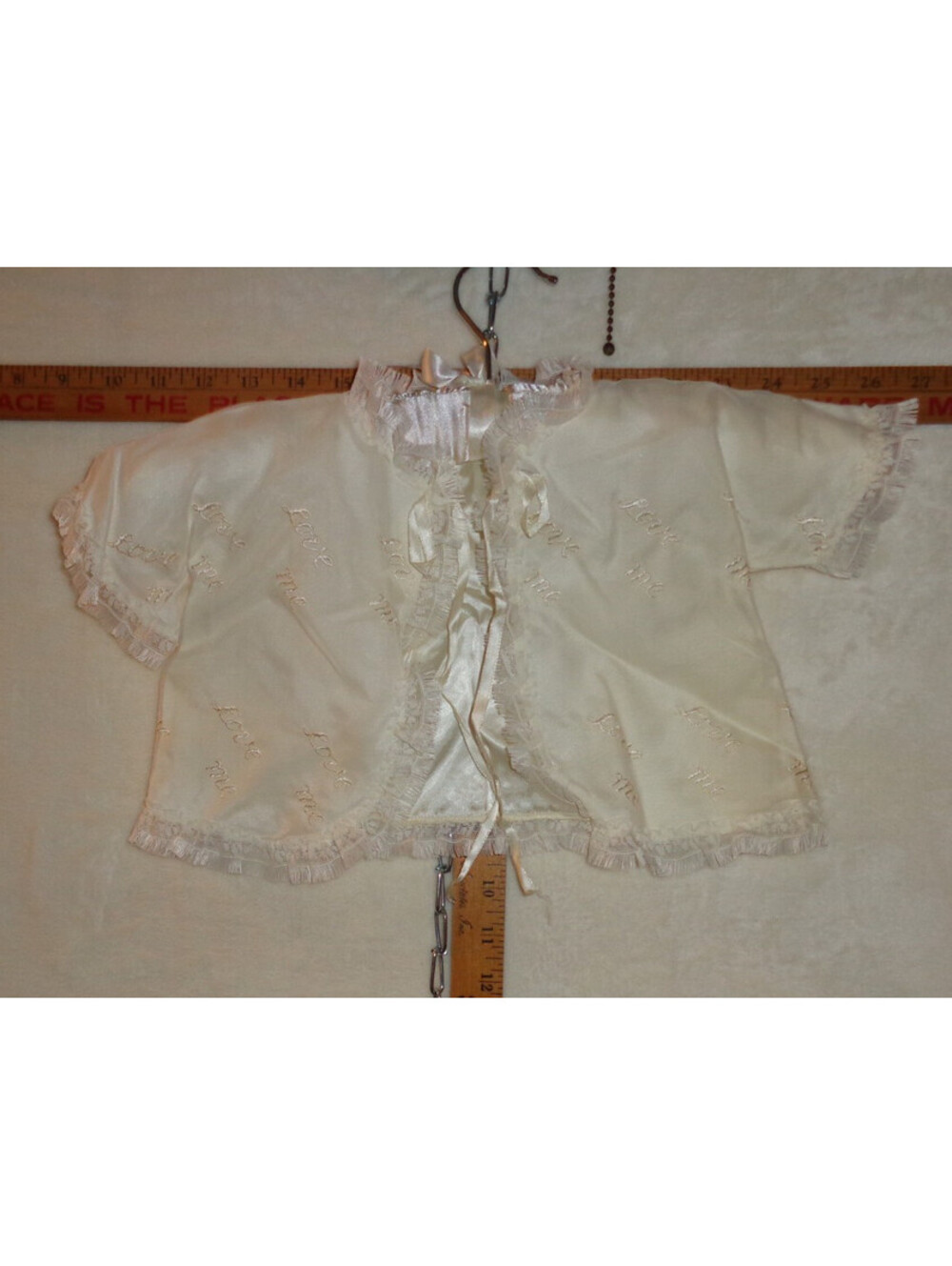 Vintage Satin Baby Christening Set Coat Sacque Jacket Bonnet Ivory Embroidery
